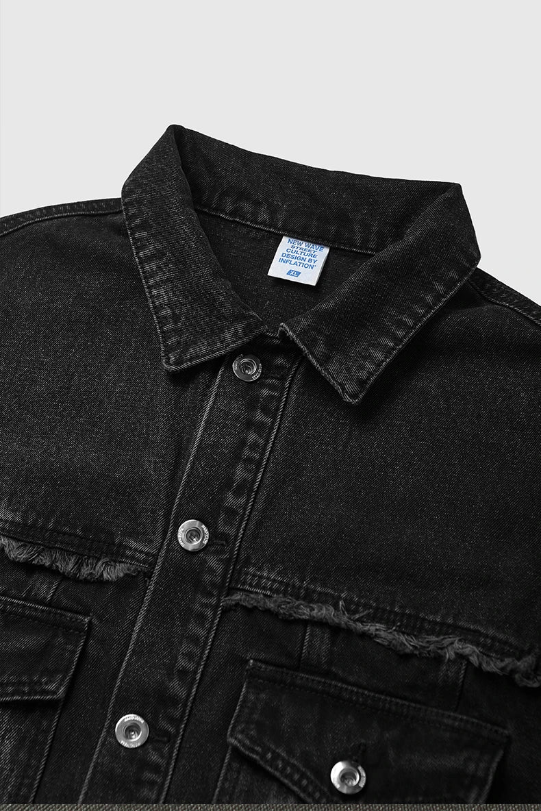 Frayed Bleached Denim Short Jacket - VONVEX