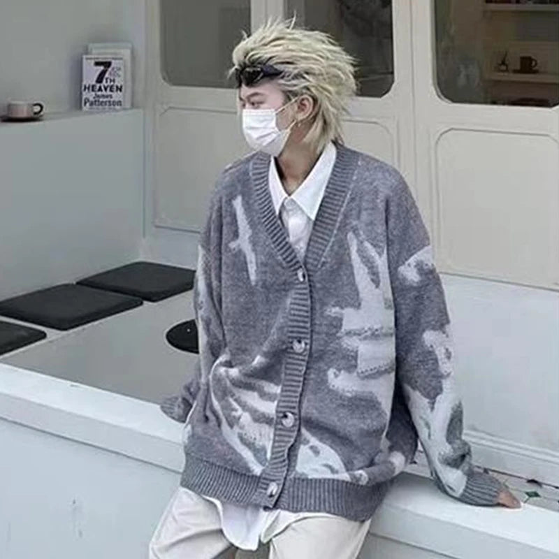 Y2k Rustic Vibe Knit Cardigan     - VONVEX