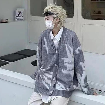 Y2k Rustic Vibe Knit Cardigan     - VONVEX