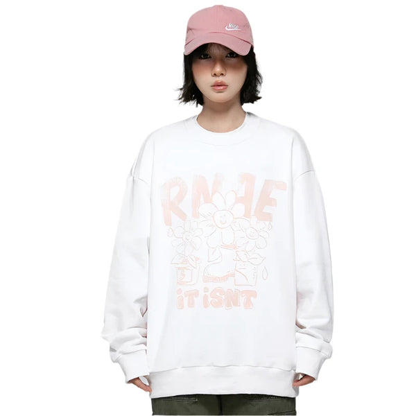 Floral Smiley Sweatshirt     - VONVEX