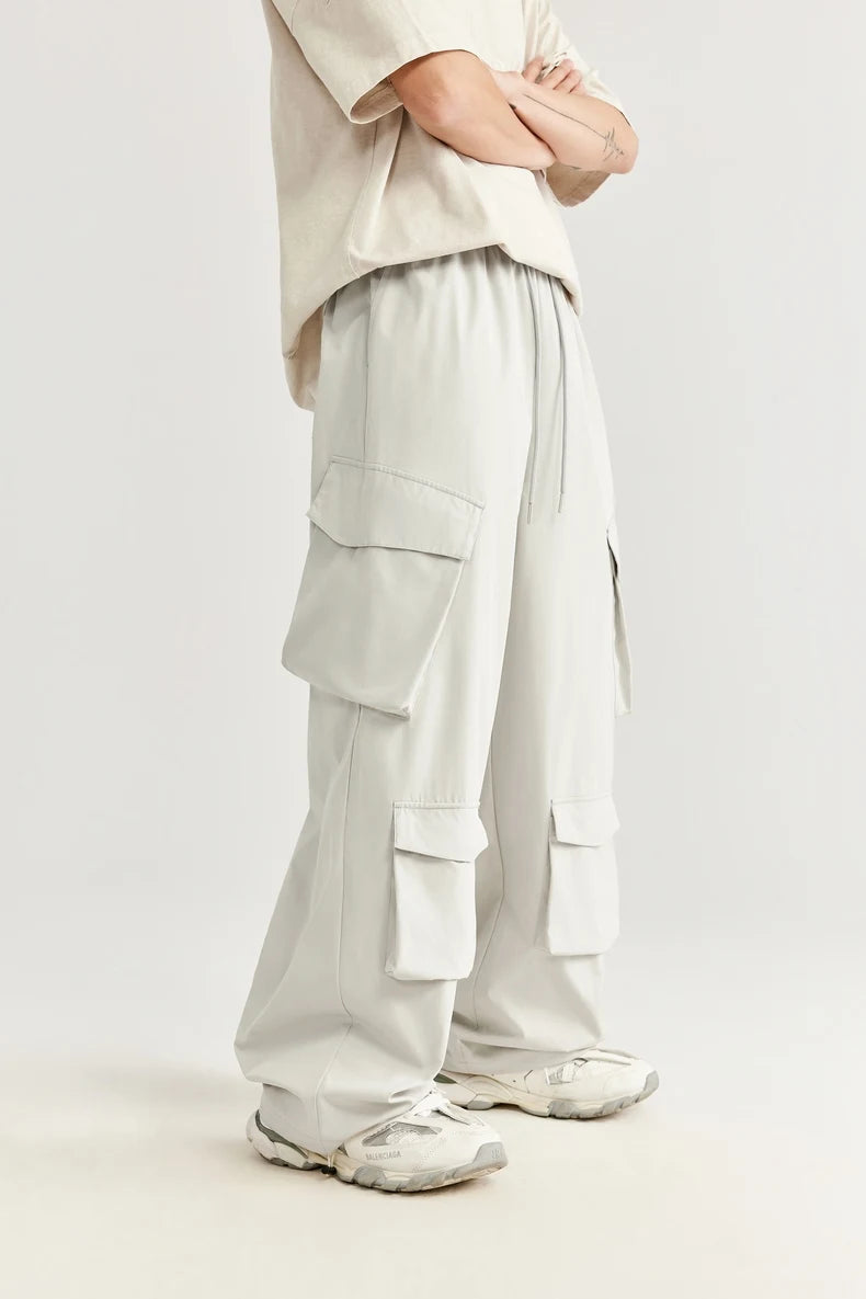 Casual 3D Wide-leg Cargo Pants     - VONVEX