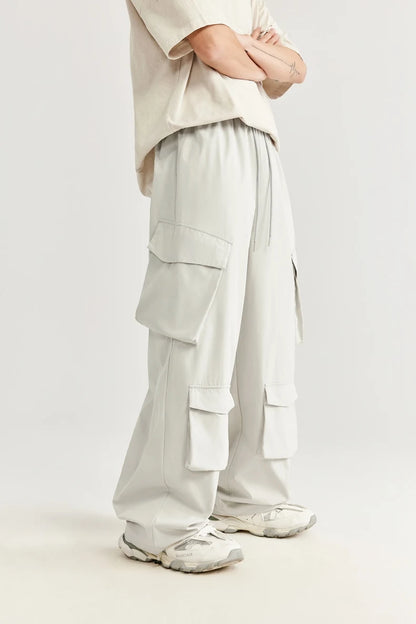 Casual 3D Wide-leg Cargo Pants     - VONVEX