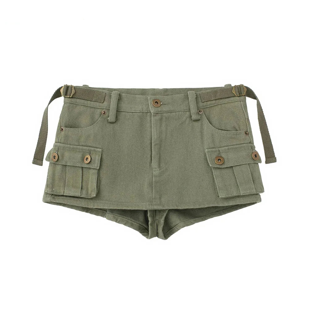 Pockets Short Skirt  Army green M  - VONVEX
