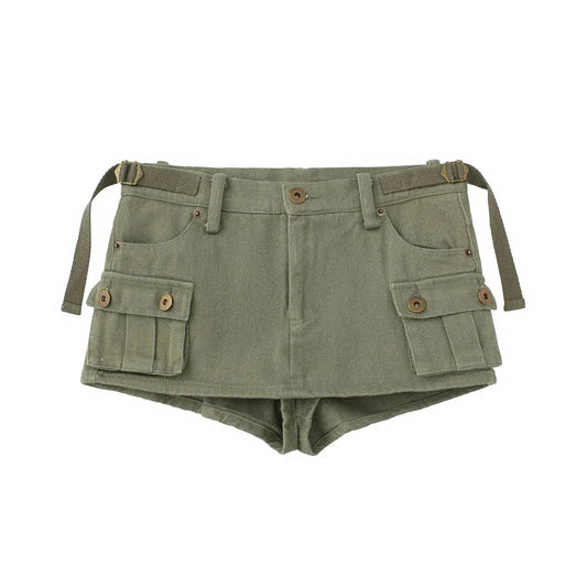 Pockets Short Skirt  Army green M  - VONVEX