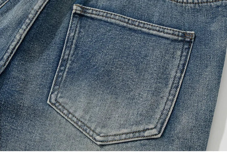 Flame Embroidery Denim Jeans     - VONVEX
