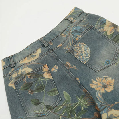Spicy Bloom Washed Jeans     - VONVEX