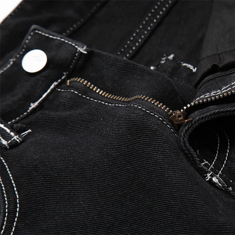 Street Stitch Spliced Baggy Jeans bottom    - VONVEX