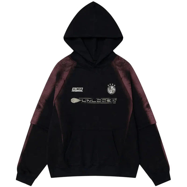 Y2K Fleece Racing Spirt Hoodie Black S - VONVEX
