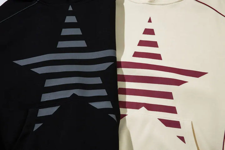 Y2K Star Striped Patchwork Hoodie - VONVEX