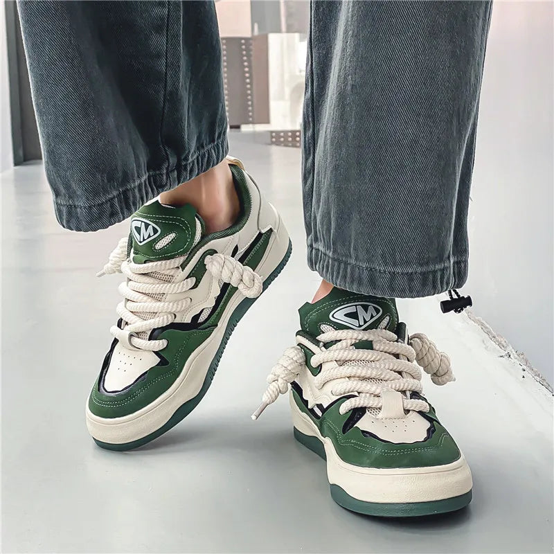 Neon Thick Lace Striped Color Sneakers - VONVEX