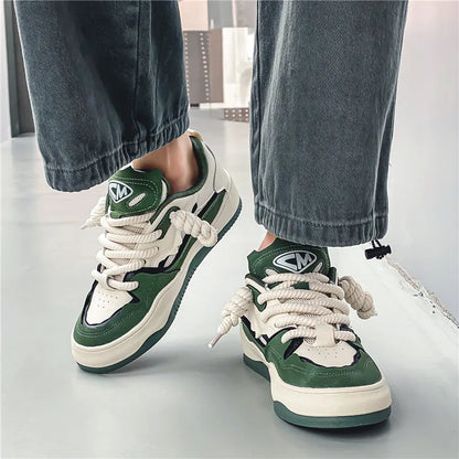 Neon Thick Lace Striped Color Sneakers - VONVEX