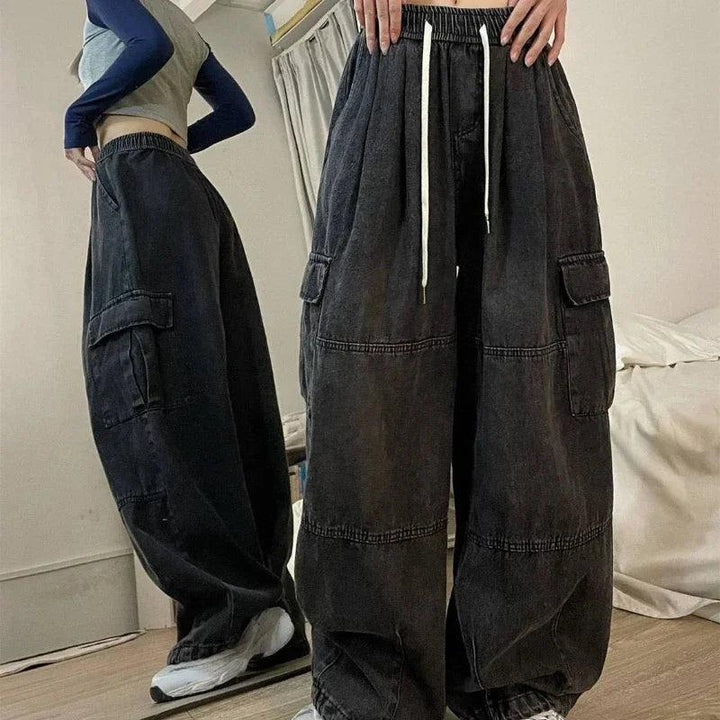 Vintage Y2K Wide Leg Jeans  Black S  - VONVEX