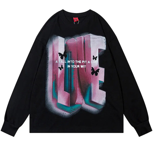 Y2k Sparrow Love Sweater Black Oversize S - VONVEX