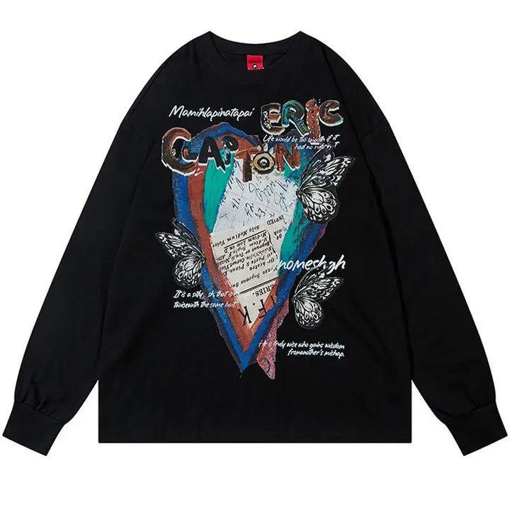 Y2K Butterfly Island Sweater Black Oversize S - VONVEX
