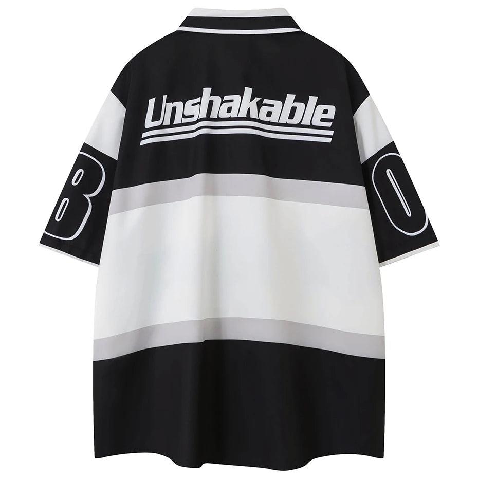 Letter Patchwork Oversized Shirt     - VONVEX