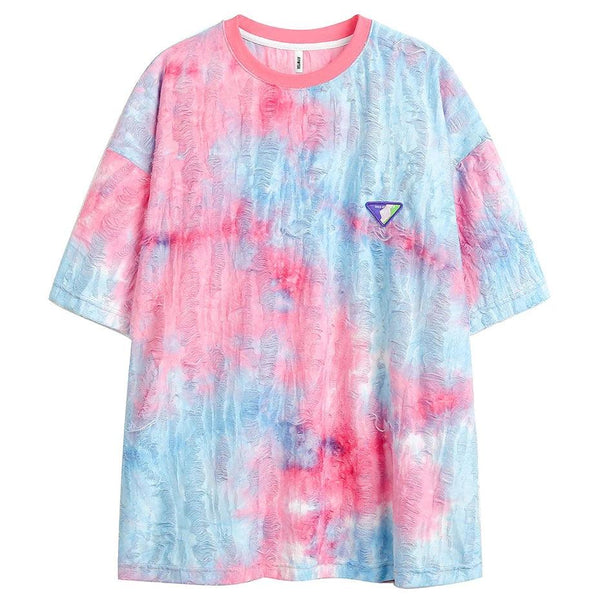 Tie Dye Ripped Oversized T-Shirt  Pink M  - VONVEX