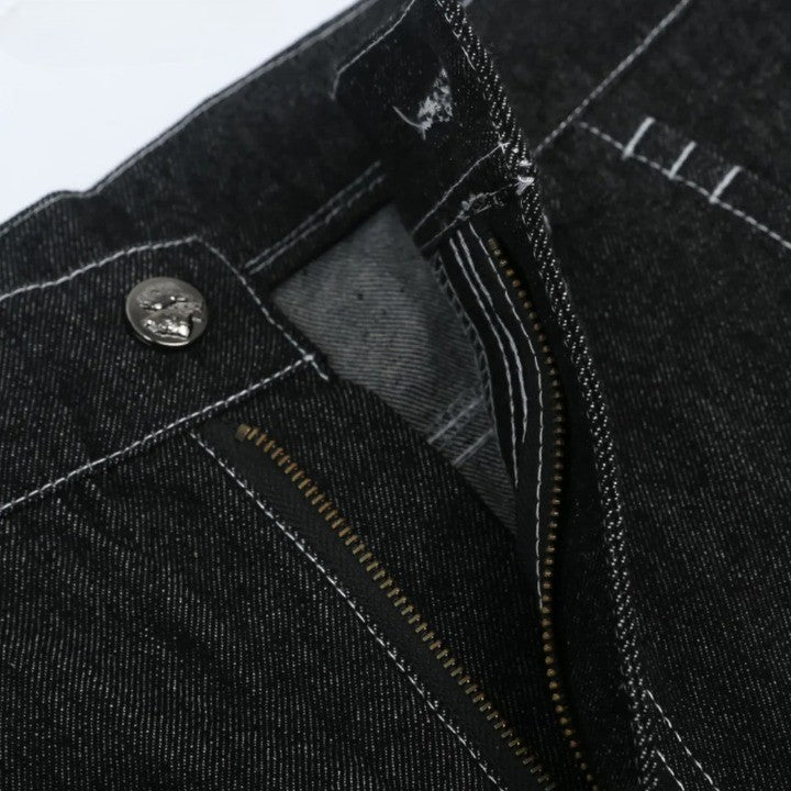 Embroidered Loose Denim Short     - VONVEX