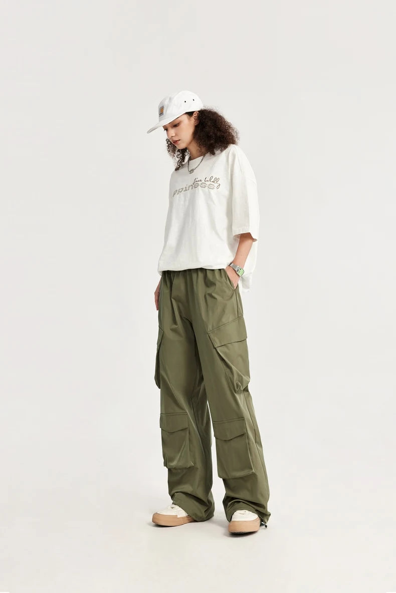 Casual 3D Wide-leg Cargo Pants     - VONVEX