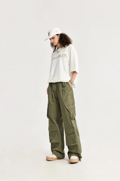 Casual 3D Wide-leg Cargo Pants     - VONVEX