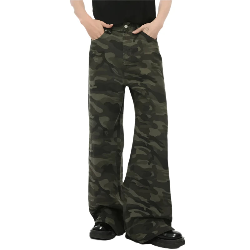 Vintage Camouflage Wide-Leg Jeans     - VONVEX