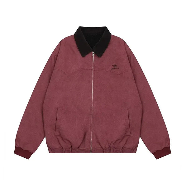 Vintage Loose Baseball Denim Jersey Jacket Red M - VONVEX