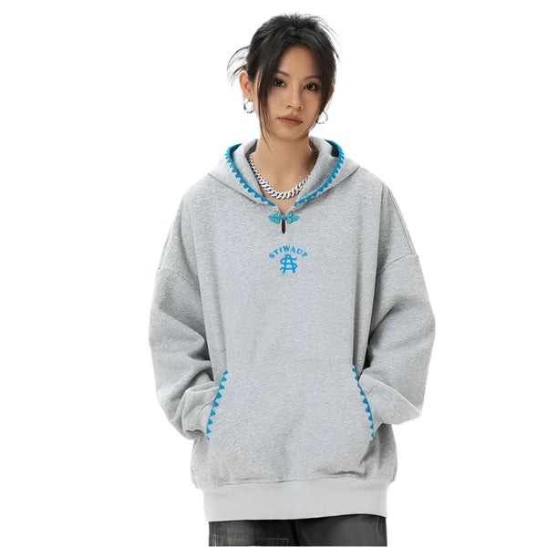 Ribboned Simple Basic Hoodie     - VONVEX