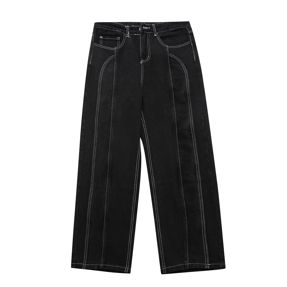 Street Stitch Spliced Baggy Jeans bottom black M  - VONVEX