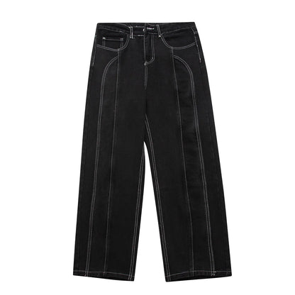 Street Stitch Spliced Baggy Jeans bottom black M  - VONVEX