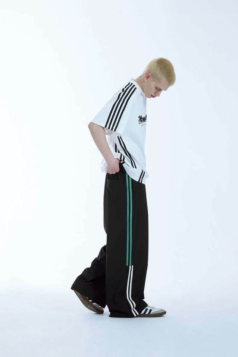 Retro Patchwork Wide-Leg Cargo Pants     - VONVEX