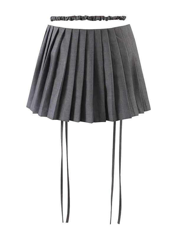 Y2k Split Pleated Mini Skirts  Gray M  - VONVEX