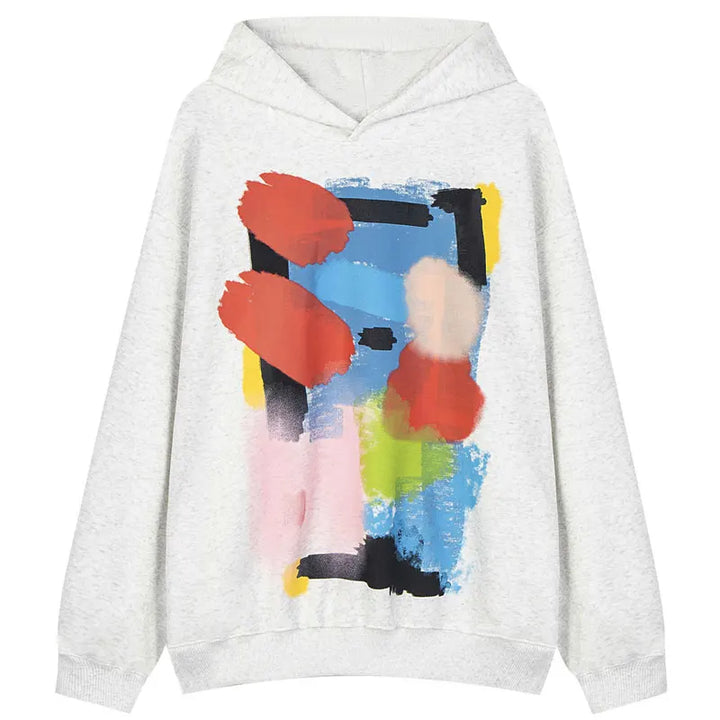 Y2K Paintings Mixed Color Hoodie Gray M - VONVEX