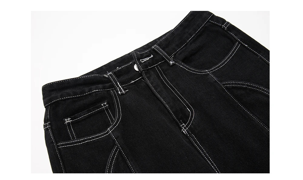 Street Stitch Spliced Baggy Jeans bottom    - VONVEX