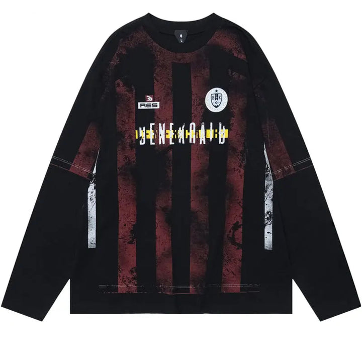 Y2K Washed Patchwork Distressed Sweater Black Oversize S - VONVEX