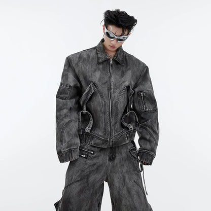 Baggy Washed Denim Jeans (Trendy)  Gray Jacket S  - VONVEX