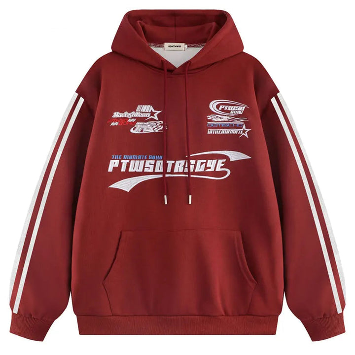 Y2K Vintage Embroidered Baggy Hoodie Red M - VONVEX
