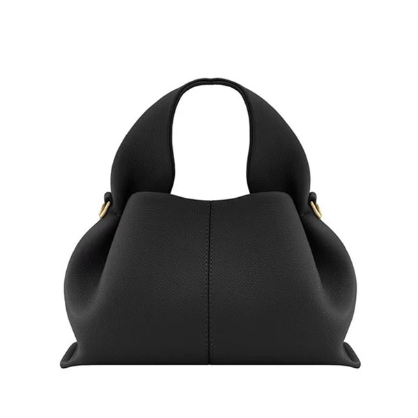 Ladies Cowhide Dumpling Shape Shoulder Handbag Black - VONVEX