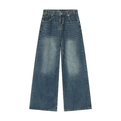 Distressed Wide Leg Baggy Denim Jeans  Blue S  - VONVEX