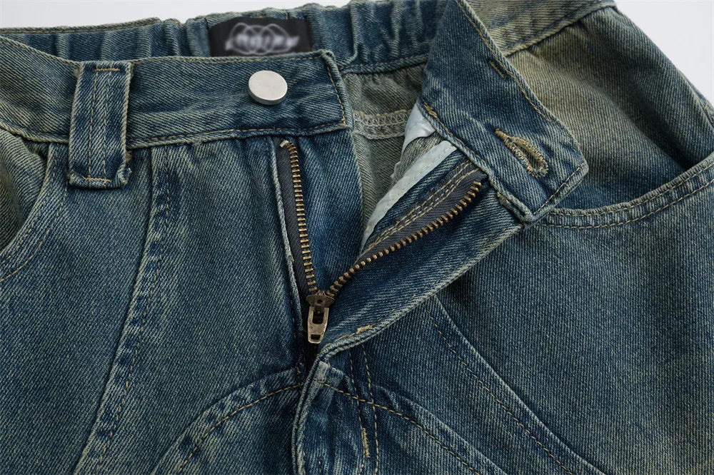 Curved Seam Wide-Leg Jeans     - VONVEX