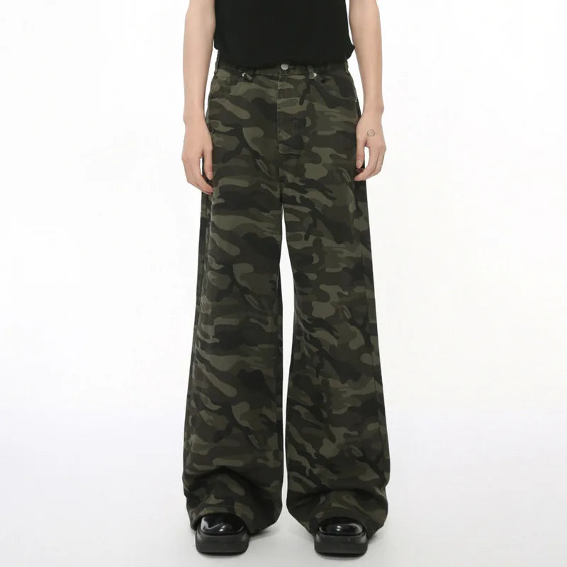 Vintage Camouflage Wide-Leg Jeans     - VONVEX