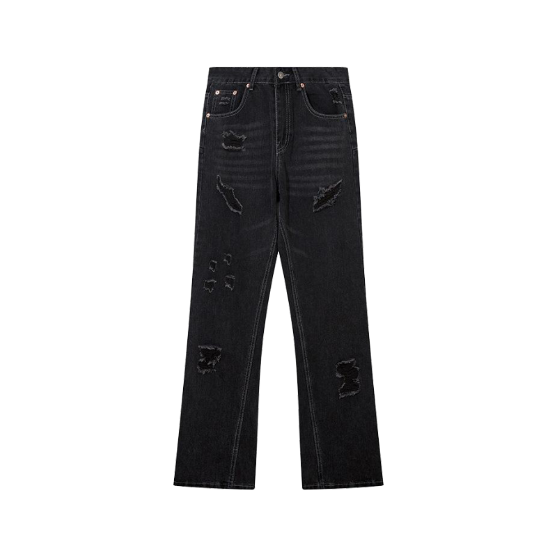 Stripped Ripped Denim Black Jeans     - VONVEX