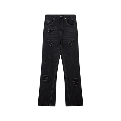 Stripped Ripped Denim Black Jeans     - VONVEX