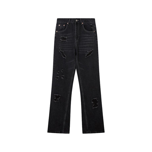 Stripped Ripped Denim Black Jeans     - VONVEX