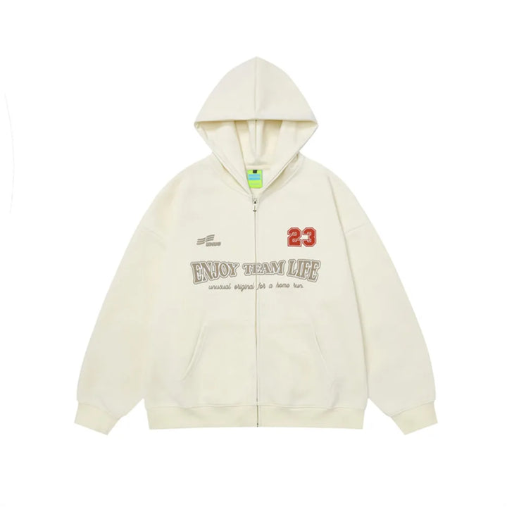 23 High Street Dual Print Hoodie  Beige M  - VONVEX
