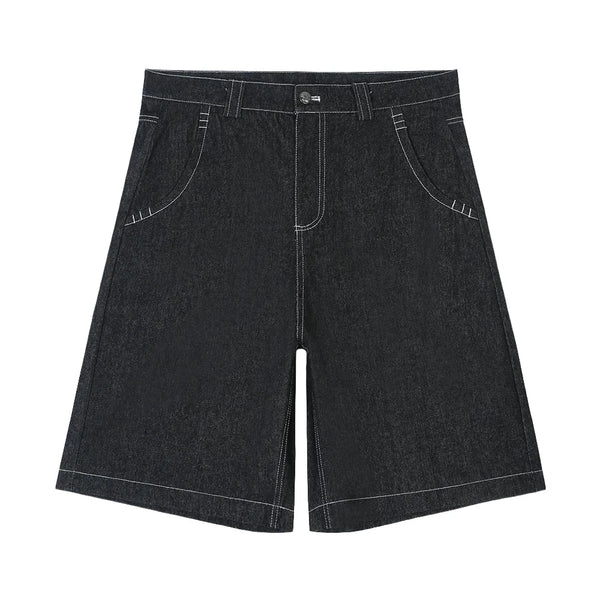 Embroidered Loose Denim Short     - VONVEX