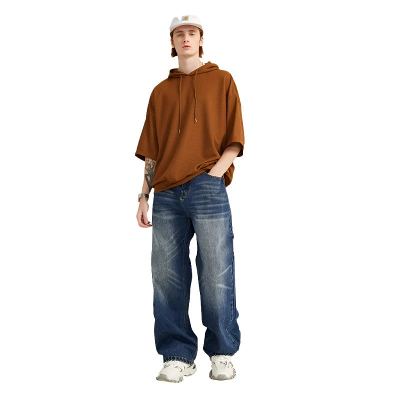 Retro Ripped Wide-Leg Denim Jeans     - VONVEX