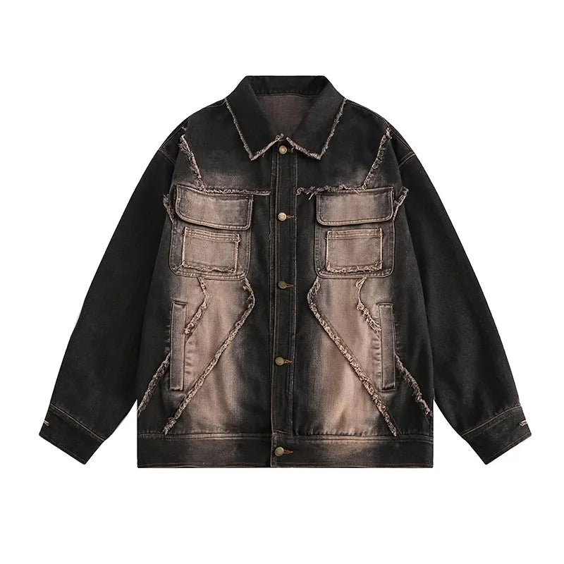 Washed Tie-dye Denim Jacket  black M  - VONVEX
