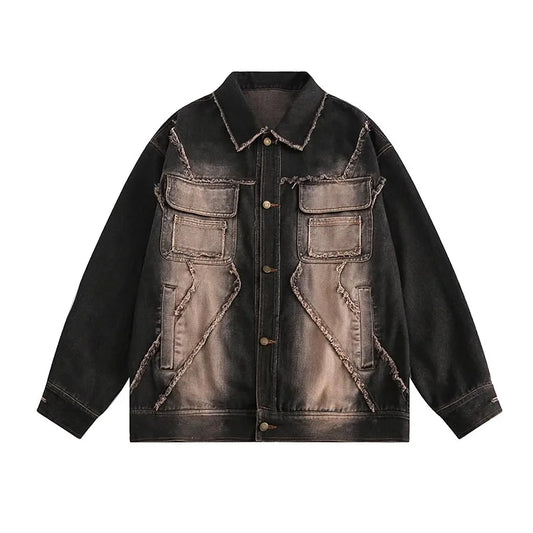 Washed Tie-dye Denim Jacket  black M  - VONVEX