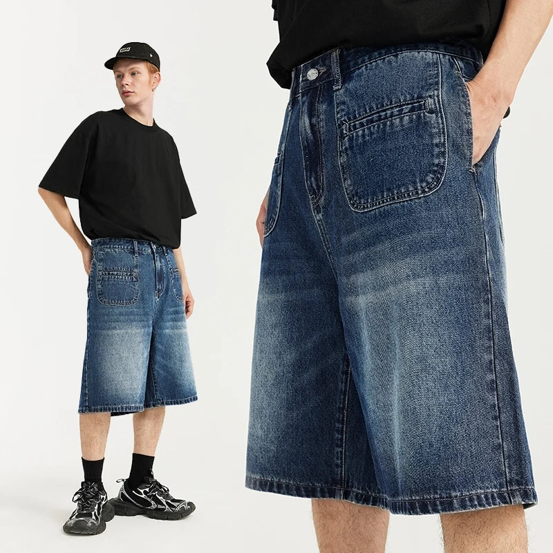 Retro Multi Pockets Denim Shorts     - VONVEX