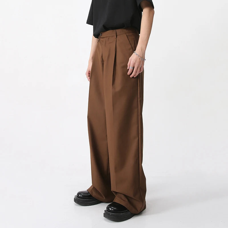 Solid Color Casual Loose Fit Pants     - VONVEX