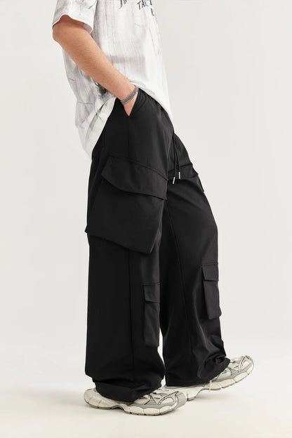 Casual 3D Wide-leg Cargo Pants     - VONVEX